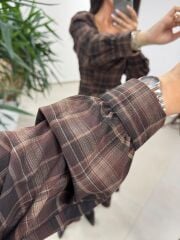 Rn 35551 Kare Yaka Ekoseli Kemerli Elbise