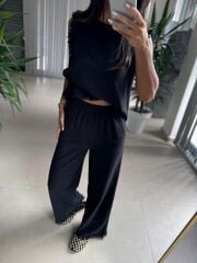 Ms 6161 Siyah Ham Keten püskül Detaylı Takım