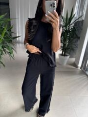 Ms 6161 Siyah Ham Keten püskül Detaylı Takım