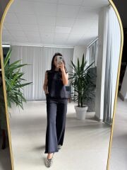 Ms 6161 Siyah Ham Keten püskül Detaylı Takım