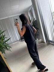 Ms 6161 Siyah Ham Keten püskül Detaylı Takım