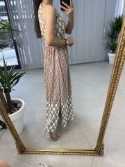 My 3217 Halter yaka kahve baklavalı viskon elbise