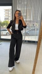 Çift Düğmeli Siyah Pantolon