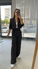 Çift Düğmeli Siyah Pantolon