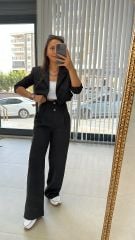 Çift Düğmeli Siyah Pantolon