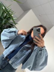 Spt 5071 Mavi Denim Balonkol Ceket