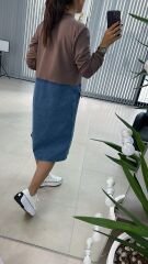 Dr 2491 Eteği Denimli Kahve Sweat Elbise