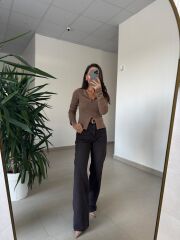 Spt 488 Wide Leg Yıkamalı Kahve Tint Pantolon