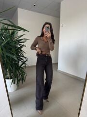 Spt 488 Wide Leg Yıkamalı Kahve Tint Pantolon