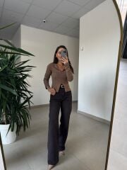 Spt 488 Wide Leg Yıkamalı Kahve Tint Pantolon