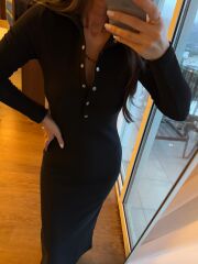 Mz 22769 Gümüş Çıtçıtlı Siyah Ottoman Elbise