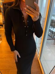 Mz 22769 Gümüş Çıtçıtlı Siyah Ottoman Elbise