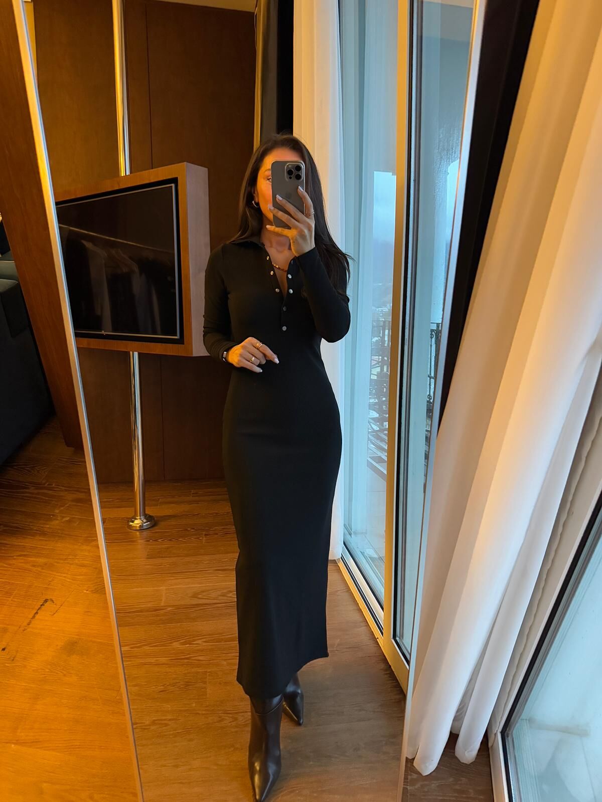 Mz 22769 Gümüş Çıtçıtlı Siyah Ottoman Elbise