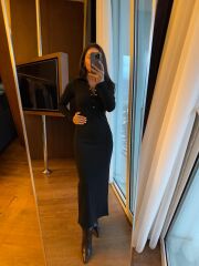 Mz 22769 Gümüş Çıtçıtlı Siyah Ottoman Elbise