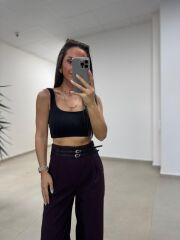 Fl 3663 Yüksel Bel Çift Kemerli Mürdüm Pantolon