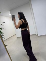 Fl 3663 Yüksel Bel Çift Kemerli Mürdüm Pantolon