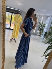 Nx 4801 Laci-Beyaz Çizgili Gömlek Yaka Elbise