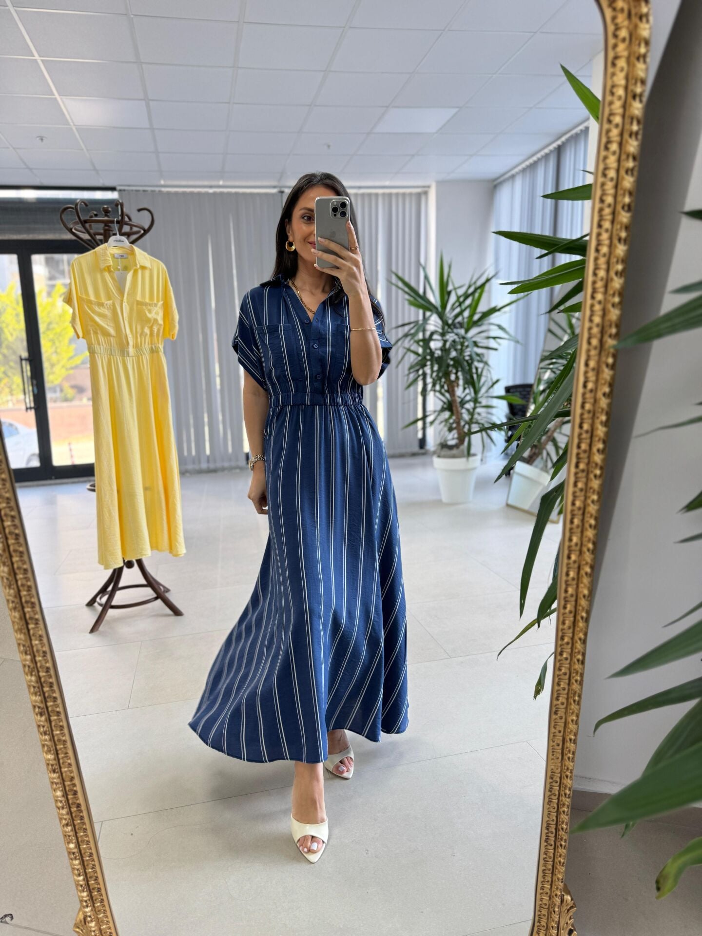 Nx 4801 Laci-Beyaz Çizgili Gömlek Yaka Elbise