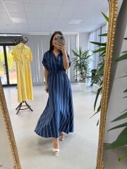 Nx 4801 Laci-Beyaz Çizgili Gömlek Yaka Elbise