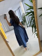 Nx 4801 Laci-Beyaz Çizgili Gömlek Yaka Elbise