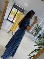 Nx 4801 Laci-Beyaz Çizgili Gömlek Yaka Elbise