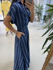 Nx 4801 Laci-Beyaz Çizgili Gömlek Yaka Elbise