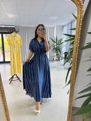 Nx 4801 Laci-Beyaz Çizgili Gömlek Yaka Elbise