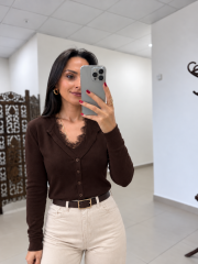 Po 2665 Dantel Yaka İkili Görünümlü A.Kahve Triko