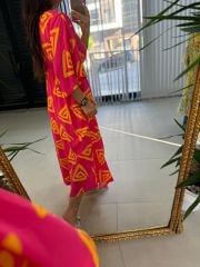 My 3154 Pembe Sarı Üçgen Elbise