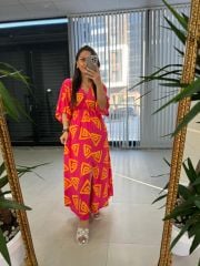 My 3154 Pembe Sarı Üçgen Elbise