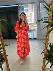 My 3154 Pembe Sarı Üçgen Elbise