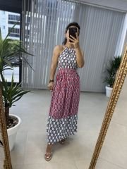 My 3217 Halter neck red lace transitional viscose dress