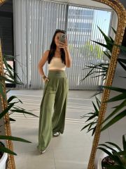 Frau Khaki-Hose aus Baumwollleinen
