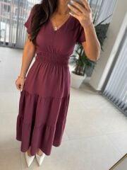 Pr 2053 Bordo Bel Gipeli Tensel Elbise