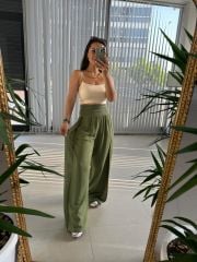Frau Khaki-Hose aus Baumwollleinen