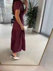 Pr 2053 Bordo Bel Gipeli Tensel Elbise