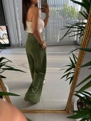 Frau Khaki-Hose aus Baumwollleinen