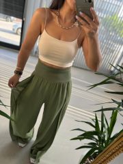Frau Khaki-Hose aus Baumwollleinen
