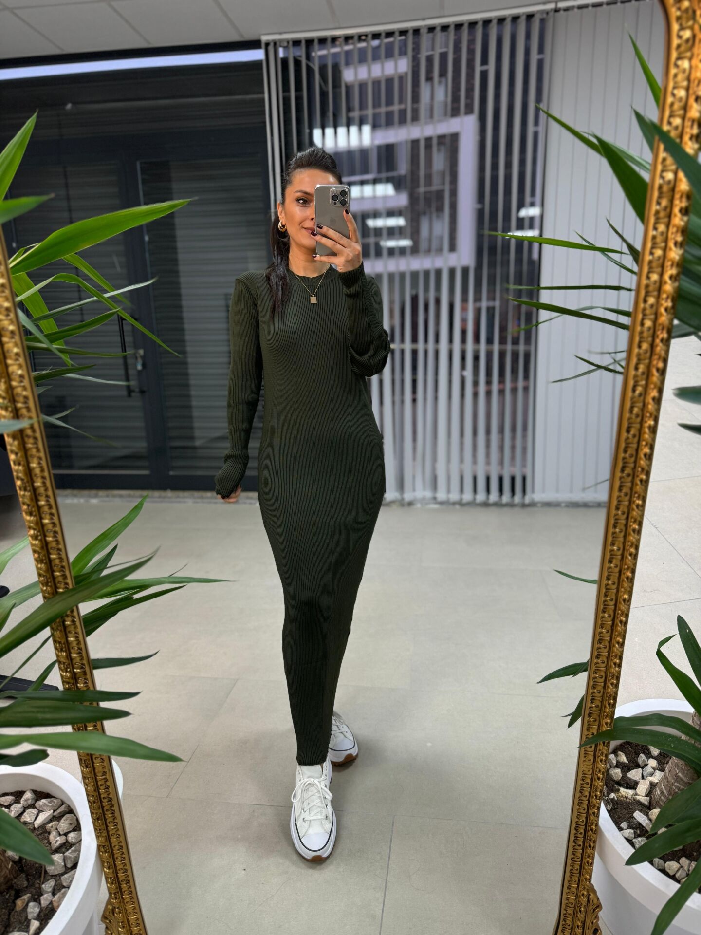 Bh Khaki Pencil Knitwear Dress