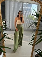 Frau Khaki-Hose aus Baumwollleinen