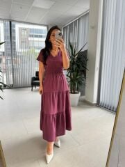 Pr 2053 Bordo Bel Gipeli Tensel Elbise