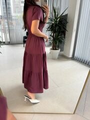 Pr 2053 Bordo Bel Gipeli Tensel Elbise