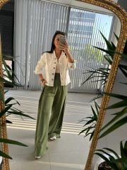 Frau Khaki-Hose aus Baumwollleinen
