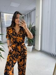 Cr 1189 Siyah-Sarı Belden Büzgülü Tulum