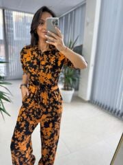 Cr 1189 Siyah-Sarı Belden Büzgülü Tulum