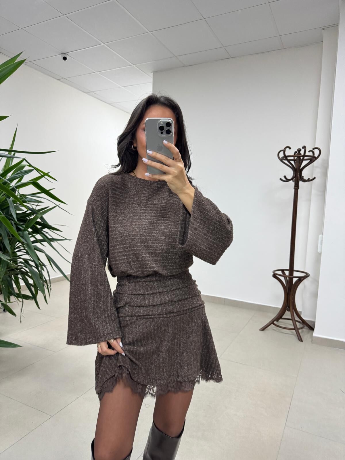 Rn 35527 Bel Drapeli Dantel Detaylı Elbise