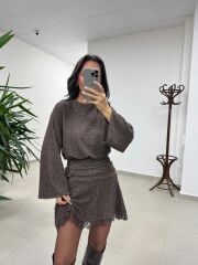 Rn 35527 Bel Drapeli Dantel Detaylı Elbise