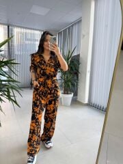 Cr 1189 Siyah-Sarı Belden Büzgülü Tulum