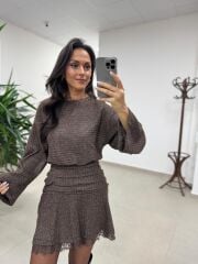 Rn 35527 Bel Drapeli Dantel Detaylı Elbise