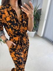 Cr 1189 Siyah-Sarı Belden Büzgülü Tulum